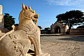 Ananda temple Bagan, Myanmar. Double bodied lions, Manukthiha, guard each corner of the temple base. 